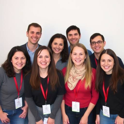 Fotografia di gruppo della redazione de La Voce d'Italia, sorridente e professionale
