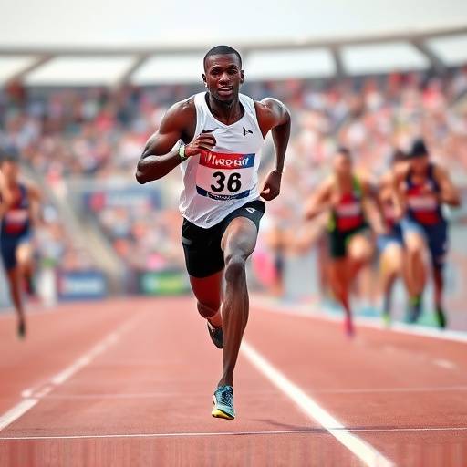 Marcell Jacobs taglia il traguardo vincendo una gara di atletica leggera