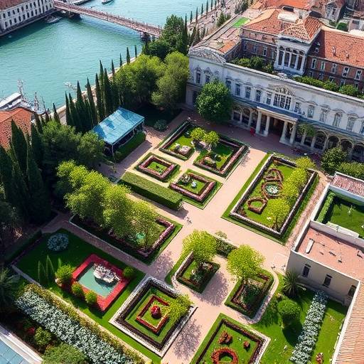 Una veduta aerea dei Giardini della Biennale durante un'edizione precedente.
